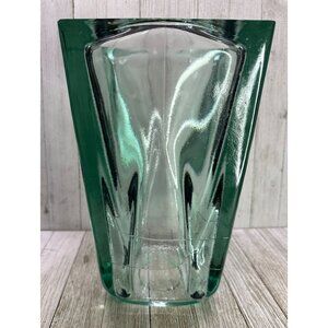 Vintage Art Recycled Glass Vase Square Heavy Green Blue Home Decorative 11" Tall